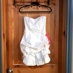 WISHES WISHES WISHES white satin strapless dress